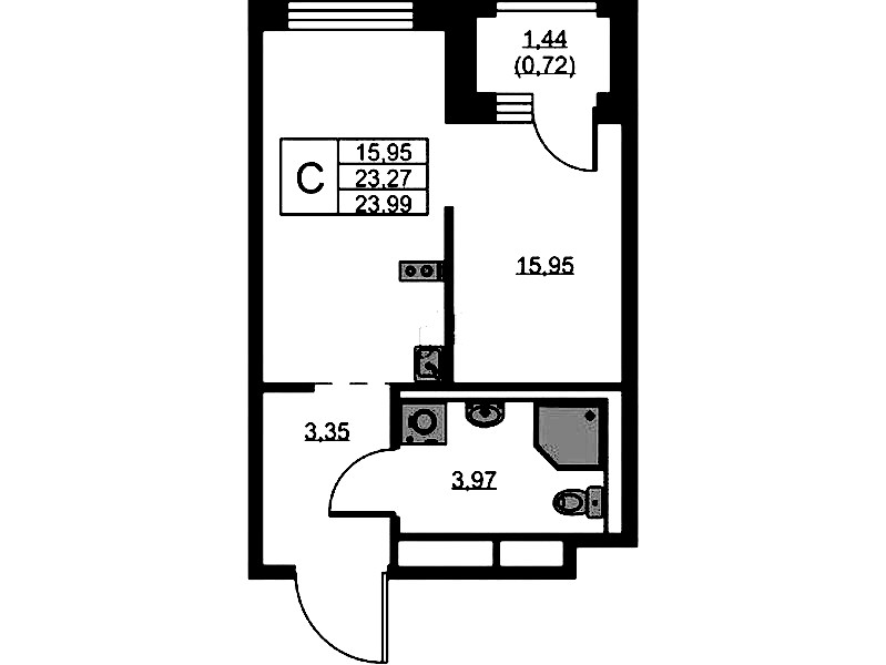 Квартира студия 23.99 м², 5/9 эт., ЖК «GloraX Новоселье»